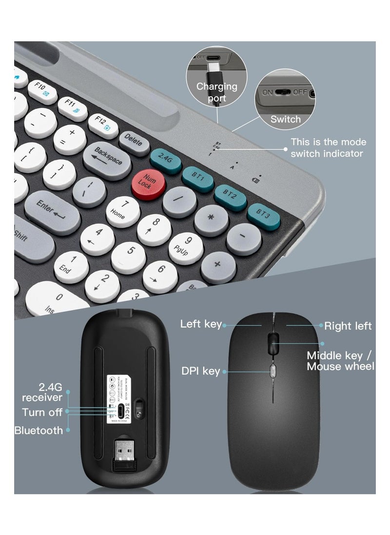 Aookay - Arabic & English Wireless Keyboard and Mouse Combo, Multi-Device (Bluetooth+2.4G) Keyboard Mouse with Phone Tablet Holder, Full-Sized Typewriter Cordless Keyboard and Mouse for Computer/Laptop (Black) - Image 1