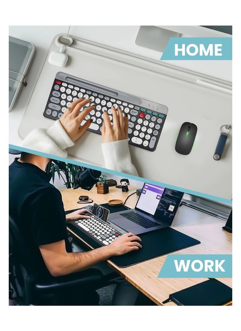Aookay - Arabic & English Wireless Keyboard and Mouse Combo, Multi-Device (Bluetooth+2.4G) Keyboard Mouse with Phone Tablet Holder, Full-Sized Typewriter Cordless Keyboard and Mouse for Computer/Laptop (Black) - Image 1