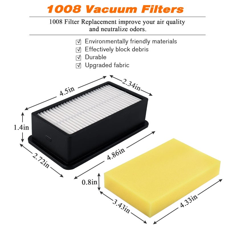 Blutoget 1008 Vacuum Filters 2 + 2 Pack by Blutoget-Fit for Bissell 1008 CleanView Upright 9595A 1819 1822 1825 1831 1330 1332- Compare to Part 2032663 1601502(2 Pre-Motor Foam & 2 Post-Motor Filters 1 brush) - Image 5