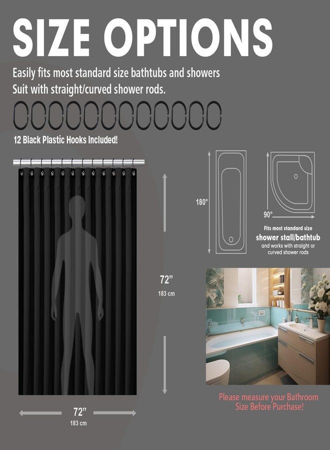 Hereisa Waffle Weave Shower Curtain, Black Fabric Bath Curtain with 12 Reinforced Metal Grommets & 2 Magnets, 85 GSM Heavyweight, 72x72 Inches - Image 2