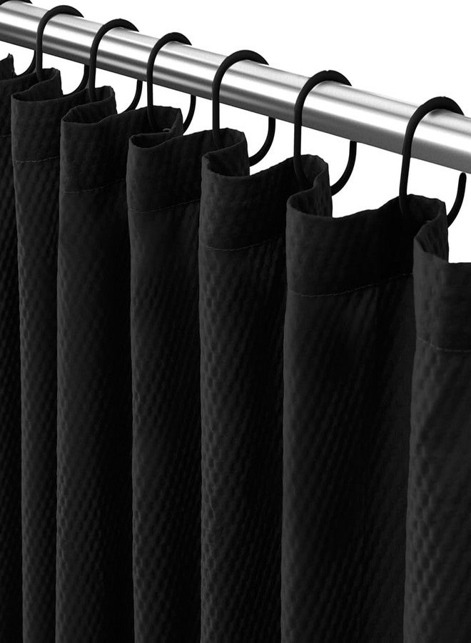 Hereisa Waffle Weave Shower Curtain, Black Fabric Bath Curtain with 12 Reinforced Metal Grommets & 2 Magnets, 85 GSM Heavyweight, 72x72 Inches - Image 1