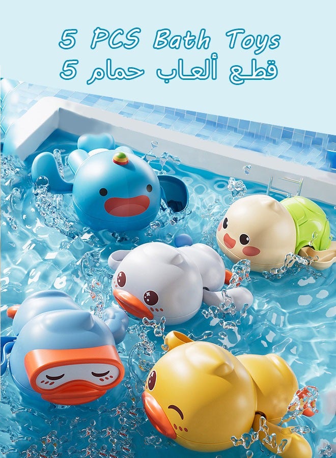 Bath Toys,5pcs Cute Baby Bath Toys Set, Bathroom Baby Toys Include Turtle, White Duck, Diving Duck, Yellow Duck, Whale,Design For Toddlers Infants Boys Girls - Image 1