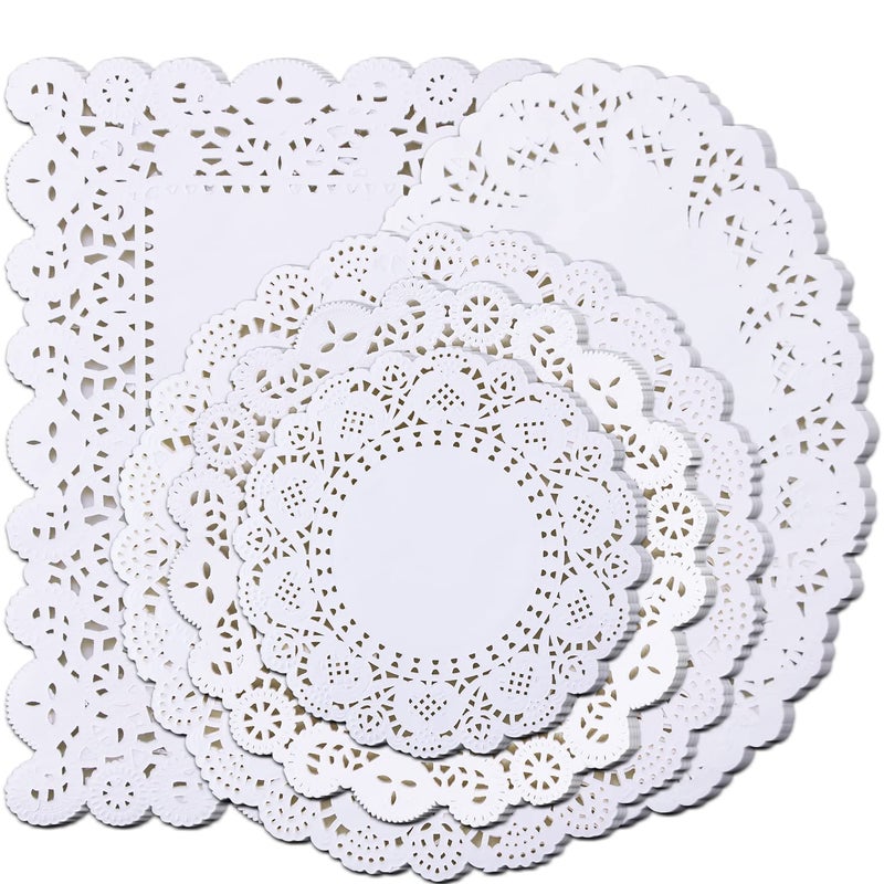 GothaBach 250PCS paper doily lace various sizes foodgrade modern decorative in bulk add elegance to crafts coffee cakes desserts dining tables weddings round rectangle oval white
