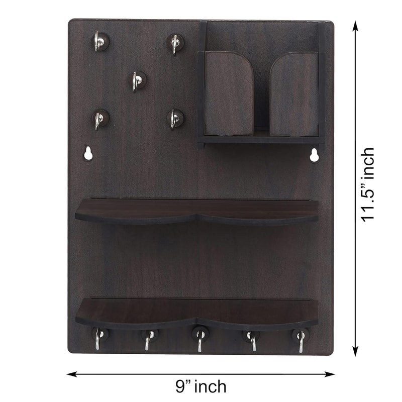 Webelkart Webelkart Premium Key Chain Hanging BoardWall Hanging Key Holder with Mobile Charging Stand 115 Inches 10 Hooks Wood - Image 5