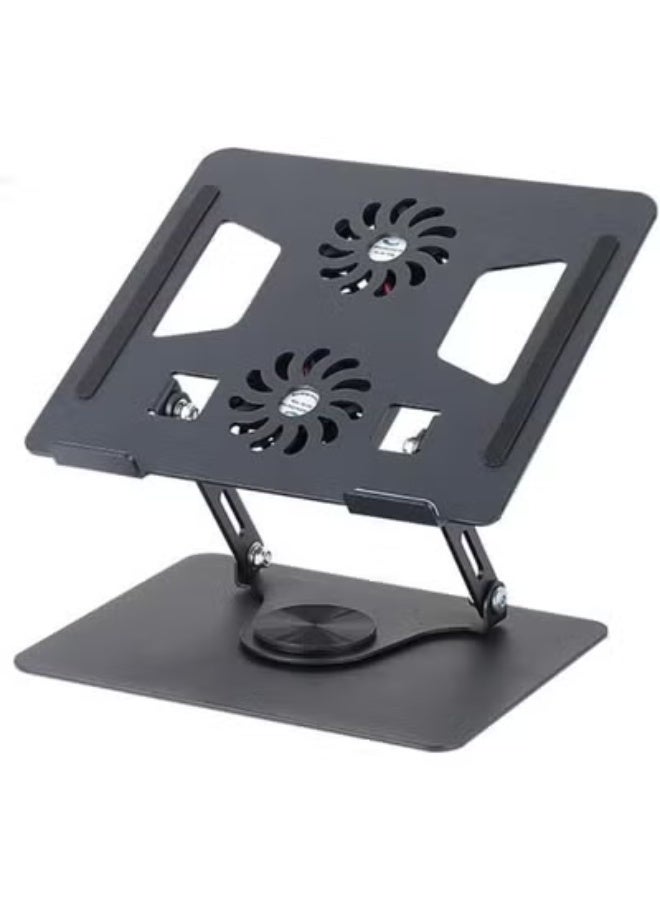 Aluminum Rotating Laptop Stand 360° with Cooling Fans – Adjustable Riser for 11-17" Laptops, Lightweight & Practical - Image 1