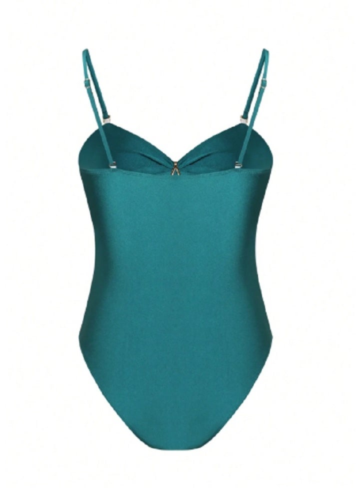 Shein Swim Springbreak Women's New Metallic Emerald Green Removable Strap One-Piece Swimsuit - Image 5