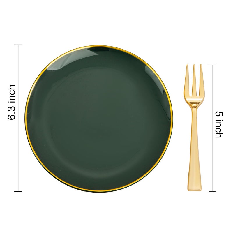 Festiva 200Pcs Green Dessert Plates 6.3" with Plastic Forks 5"- Small Disposable Plates- Dessert/Cake/Appetizer Plastic Plates include 100Plates 100Forks for Birthday Party&St.Patrick's Day& Easter - Image 2