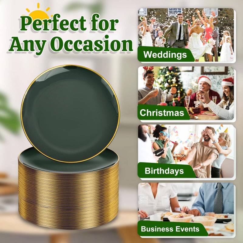 Festiva 200Pcs Green Dessert Plates 6.3" with Plastic Forks 5"- Small Disposable Plates- Dessert/Cake/Appetizer Plastic Plates include 100Plates 100Forks for Birthday Party&St.Patrick's Day& Easter - Image 3