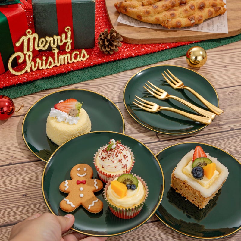 Festiva 200Pcs Green Dessert Plates 6.3" with Plastic Forks 5"- Small Disposable Plates- Dessert/Cake/Appetizer Plastic Plates include 100Plates 100Forks for Birthday Party&St.Patrick's Day& Easter - Image 5