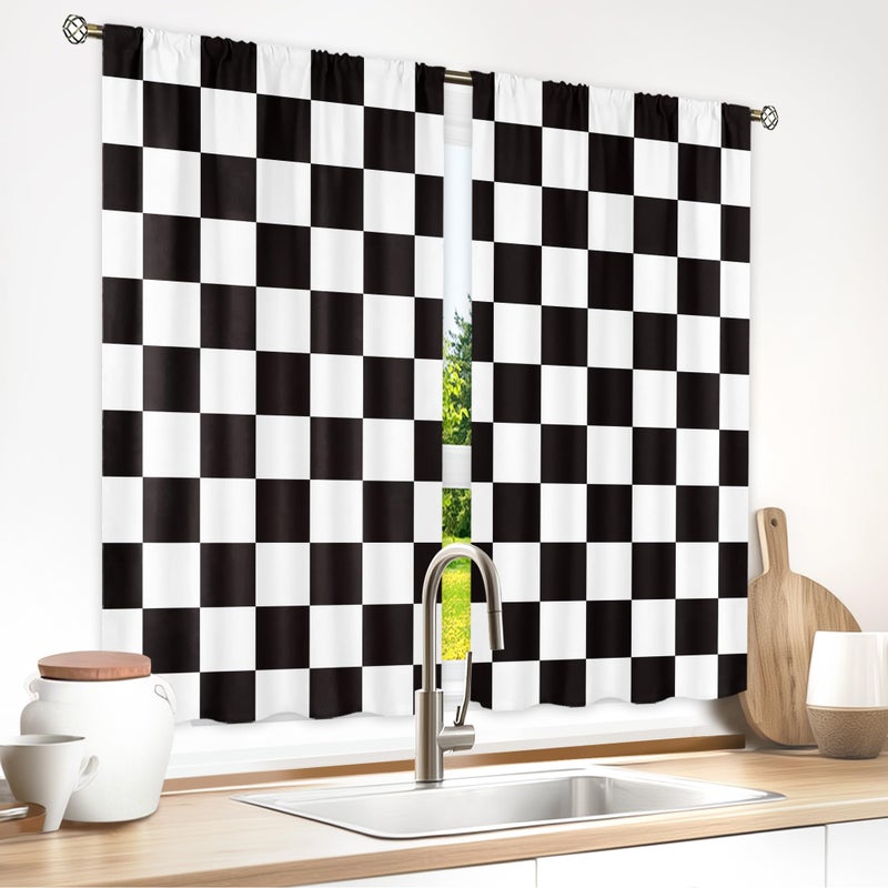 Mitpok Black and White Checkered Kitchen Curtains 27.5Wx39H Inch Rod Pocket Short Small Kids Plaid Bathroom Window Curtains Checkerboard Door Curtains 2 Panel Window Treatment Set for Living Room - Image 4