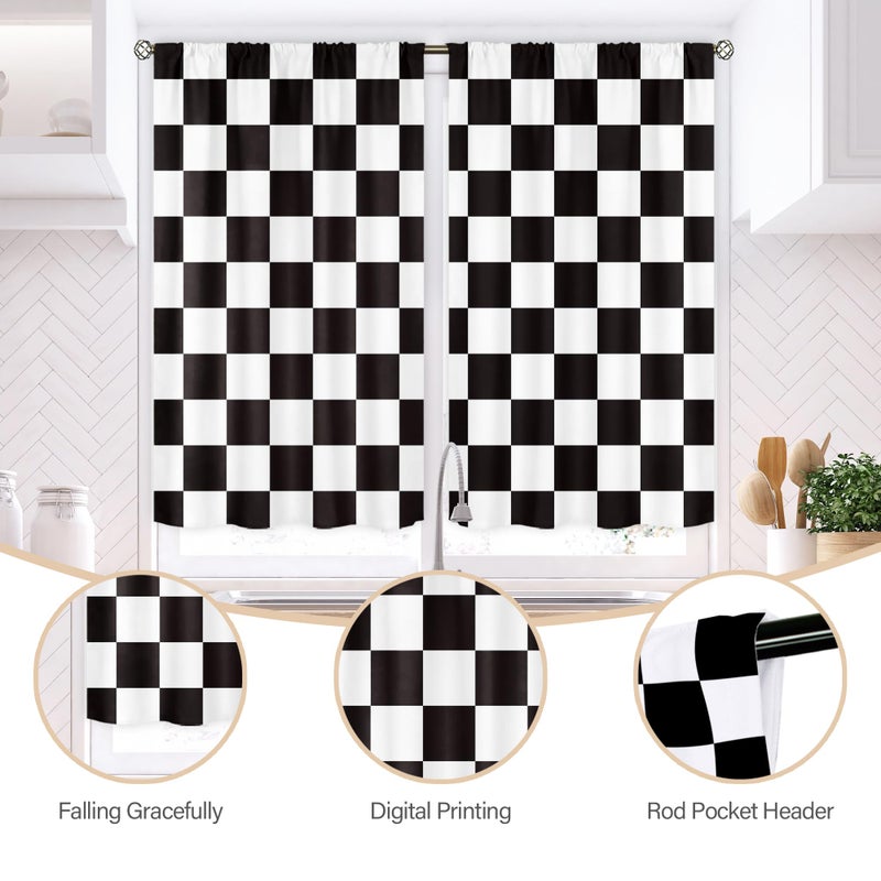 Mitpok Black and White Checkered Kitchen Curtains 27.5Wx39H Inch Rod Pocket Short Small Kids Plaid Bathroom Window Curtains Checkerboard Door Curtains 2 Panel Window Treatment Set for Living Room - Image 5