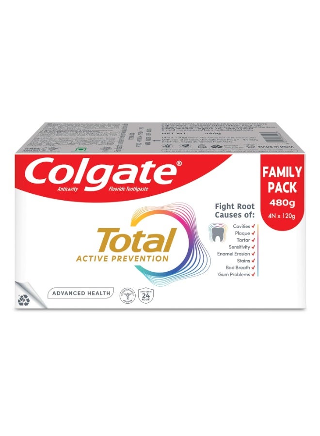 كولجيت معجون أسنان كولجيت توتال أدفانسد هيلث المضاد للجراثيم، 480 غرام، معجون أسنان بحماية من الجراثيم تدوم 12 ساعة، صحة الفم الكاملة (عرض العبوة المشتركة) - Image 5