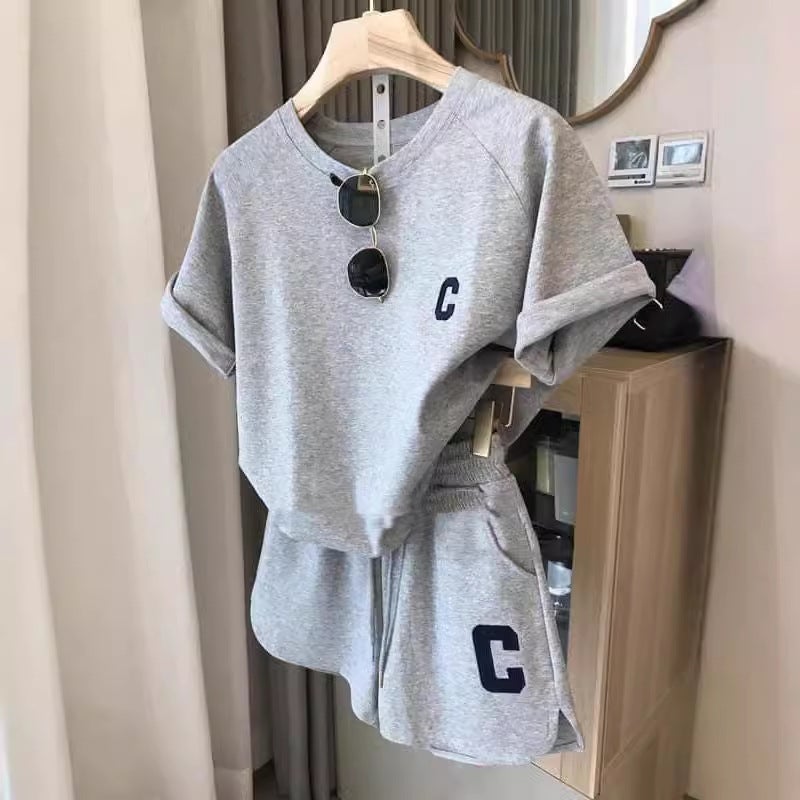 Casual Embroidered Tee  Shorts Set Women 2022 Purple - Image 4