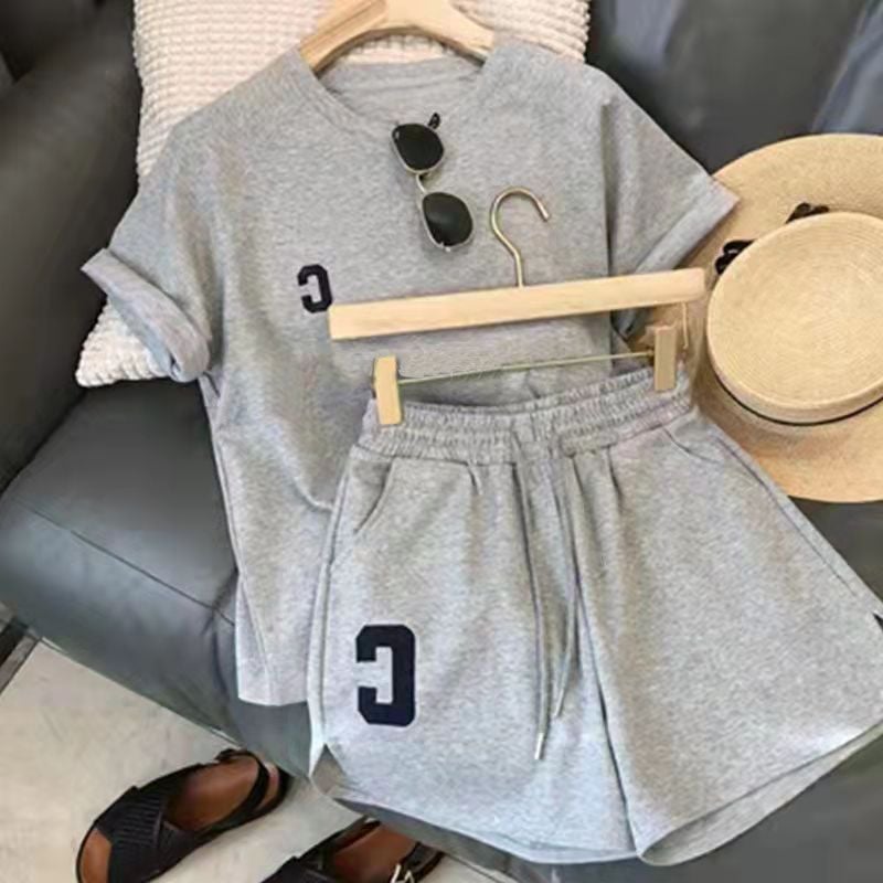 Casual Embroidered Tee  Shorts Set Women 2022 Purple - Image 5