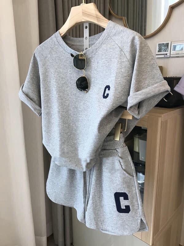 Casual Embroidered Tee  Shorts Set Women 2022 Purple - Image 2