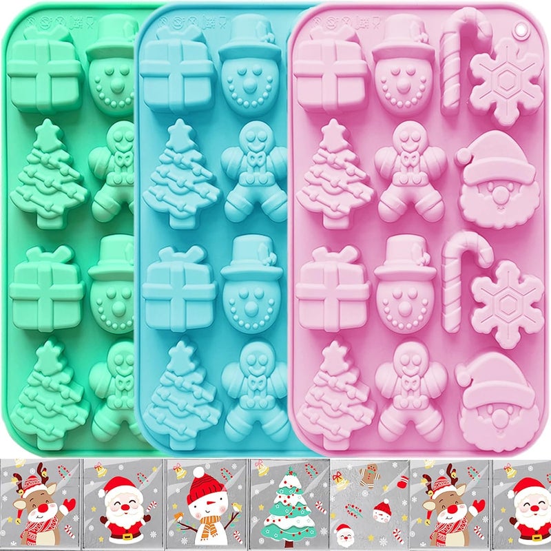 EASHOPBAL 3 Pcs Christmas Chocolate Molds Silicone, Christmas Silicone Molds with Candy Bags for Gummy Candy Resin Soap Wax Melts Ice Cube Jelly - Image 1