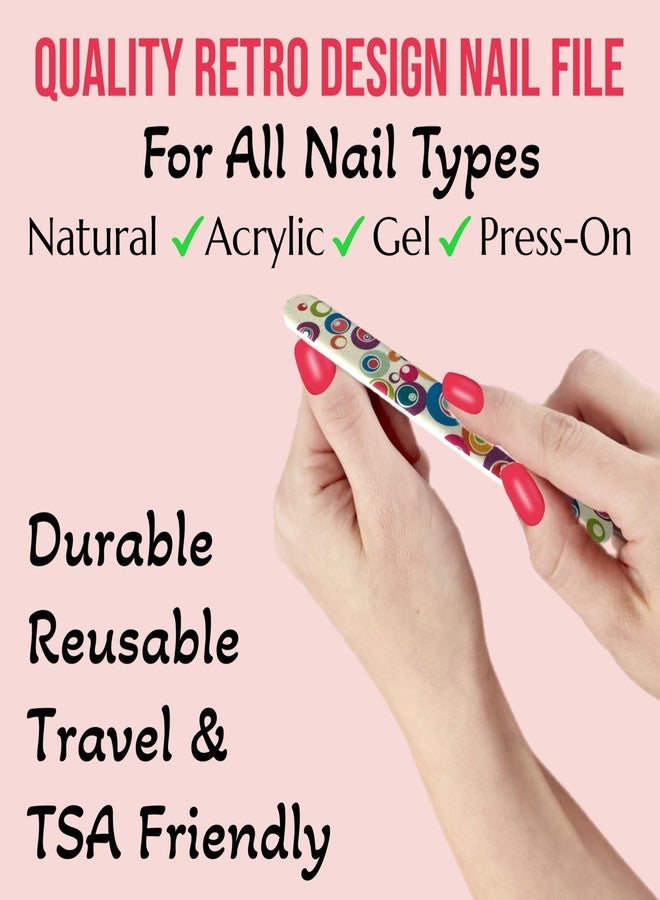 ALAZCO Set of 12 Dual-Sided Nail File Emery Board Heavy Medium Grit Cushioned Washable Easy Grip Comfortable Filing Smoothing Finishing Nails 6.5” Travel TSA Approved (Retro Circles) - Image 5