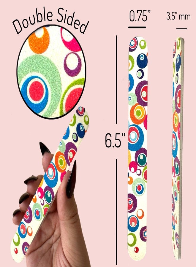 ALAZCO Set of 12 Dual-Sided Nail File Emery Board Heavy Medium Grit Cushioned Washable Easy Grip Comfortable Filing Smoothing Finishing Nails 6.5” Travel TSA Approved (Retro Circles) - Image 2