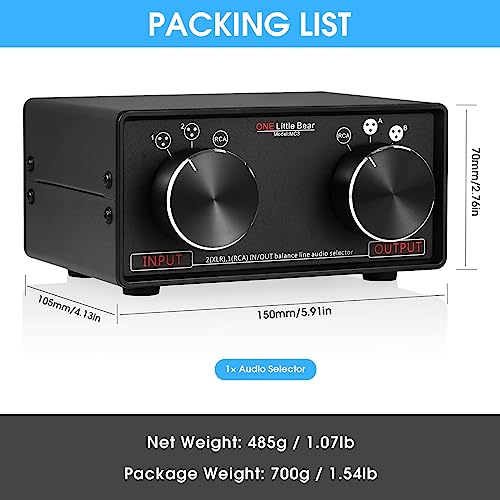 Nobsound Little Bear MC3 3-IN-3-OUT XLR Balanced/RCA Stereo Converter Audio Selector Splitter Box Passive Preamp XLR to RCA Audio Switch (XLR & RCA) - Image 5