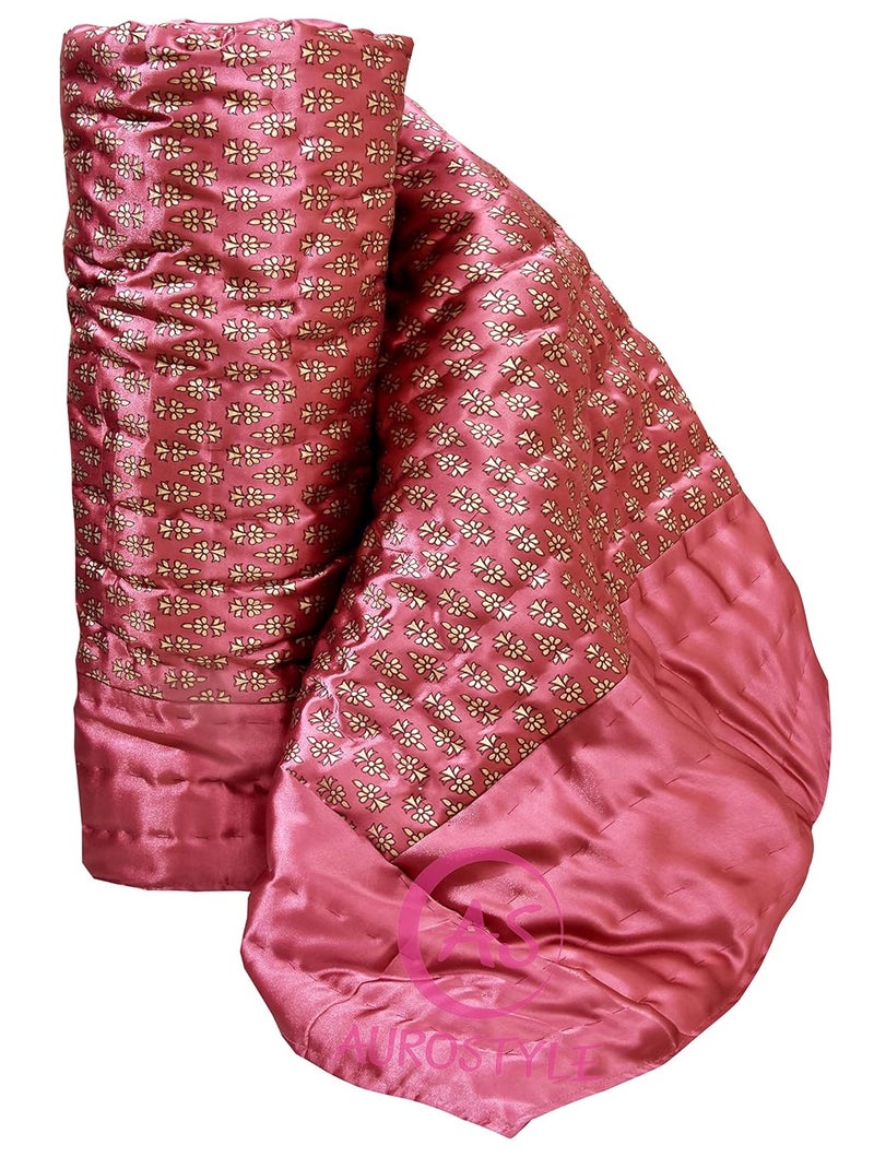 AUROSTYLE Rajasthani Cotton Filled Light Weight Silk Soft Jaipuri AC Quilt Dohar Over All Floral Print Design Blankets for Home 85x100 InchLight Maroon Butti Print Double Bed - Image 3