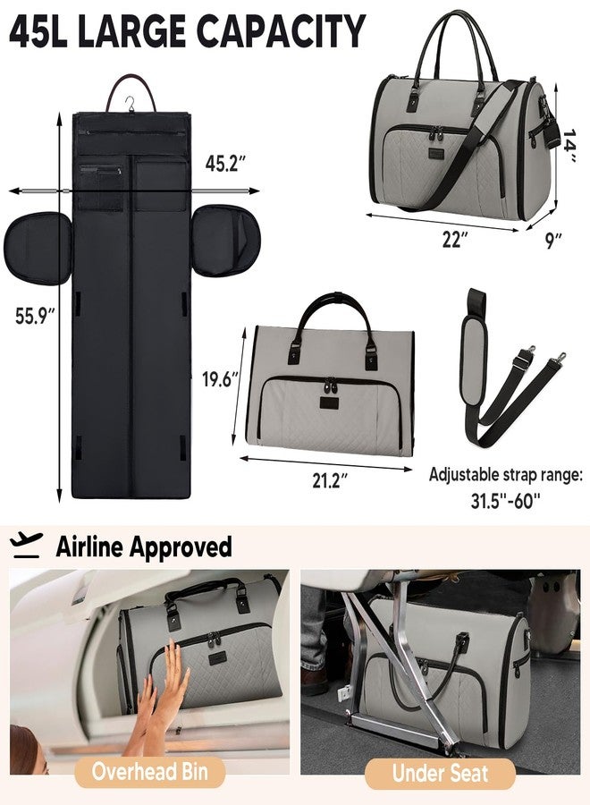 Vessgra Garment Bag for Airplane Travel, Carry On Garment Duffle Bags for Women, 2 in 1 Travel Suit Bag with Shoes Compartment Carry on Bag Hanging Garment Bag Travel with Shoulder Strap,Grey - Image 2