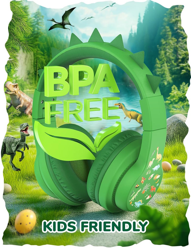 iClever Kids Headphones for School Travel, Safe Volume 85dBA, Stereo Sound Over-Ear for Kid, Foldable 3.5mm Wired Dinosaur Headphones for iPad Computer, HS19S - Image 3