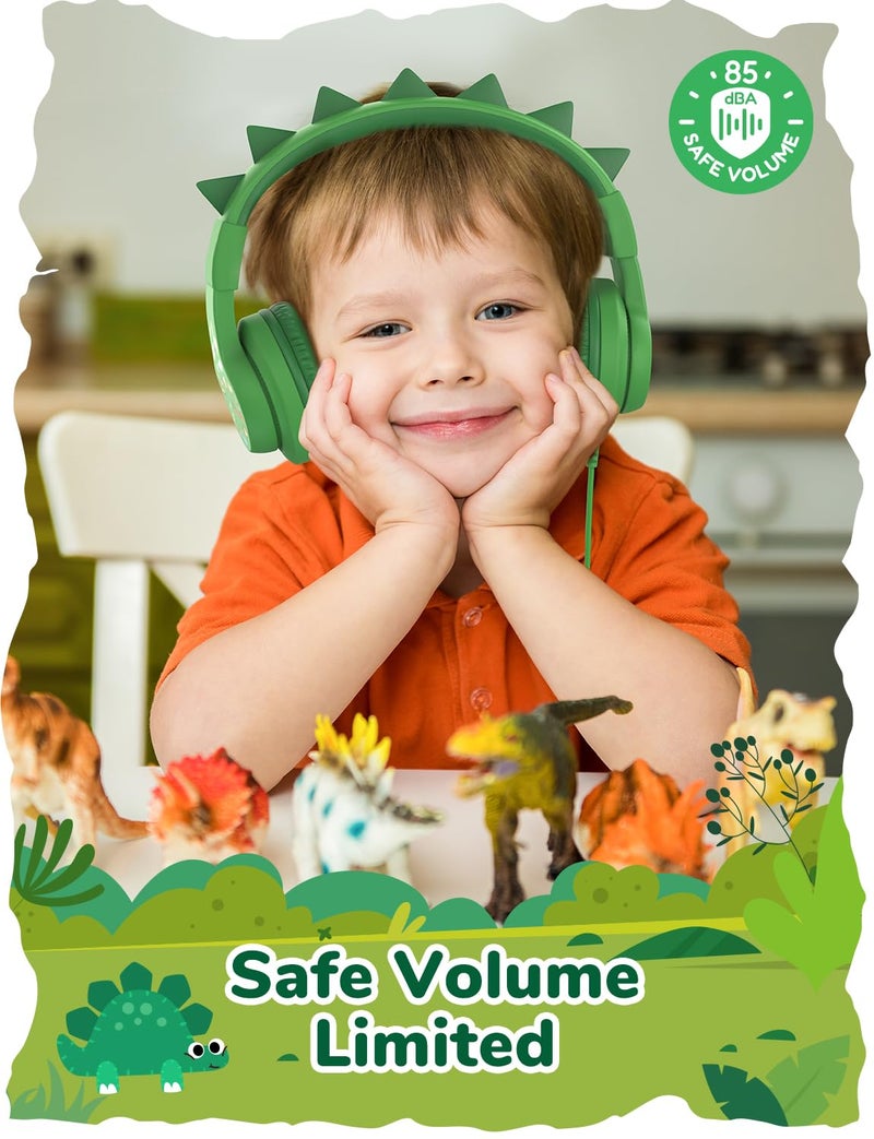 iClever Kids Headphones for School Travel, Safe Volume 85dBA, Stereo Sound Over-Ear for Kid, Foldable 3.5mm Wired Dinosaur Headphones for iPad Computer, HS19S - Image 2