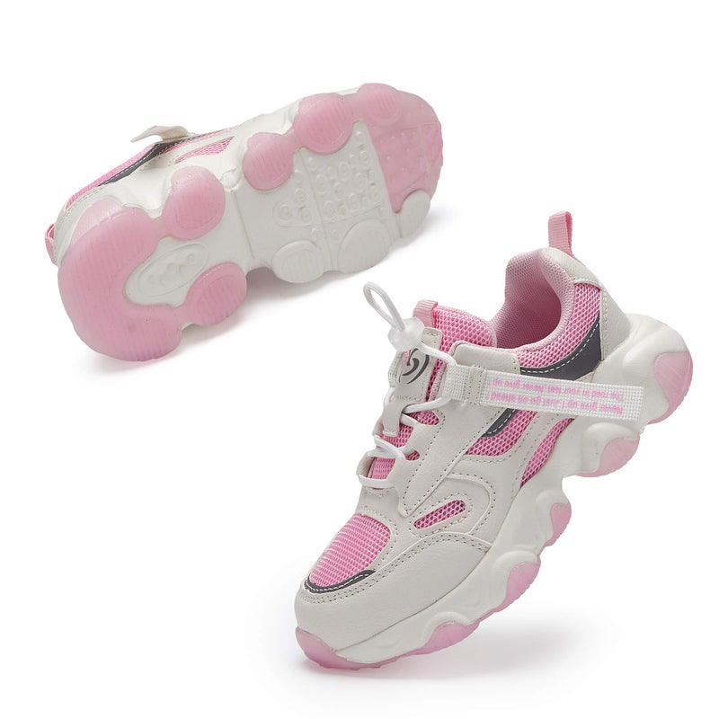Casbeam Toddler/Little Kid Girls Shoes Running Sports Sneakers Mesh Breathable Soft Soled Slip-on Athletic Casual Shoes 057Pink 27 - Image 2