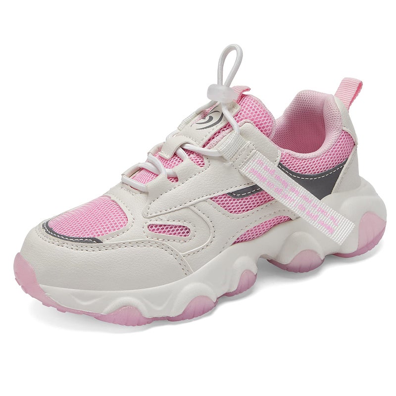 Casbeam Toddler/Little Kid Girls Shoes Running Sports Sneakers Mesh Breathable Soft Soled Slip-on Athletic Casual Shoes 057Pink 27 - Image 1