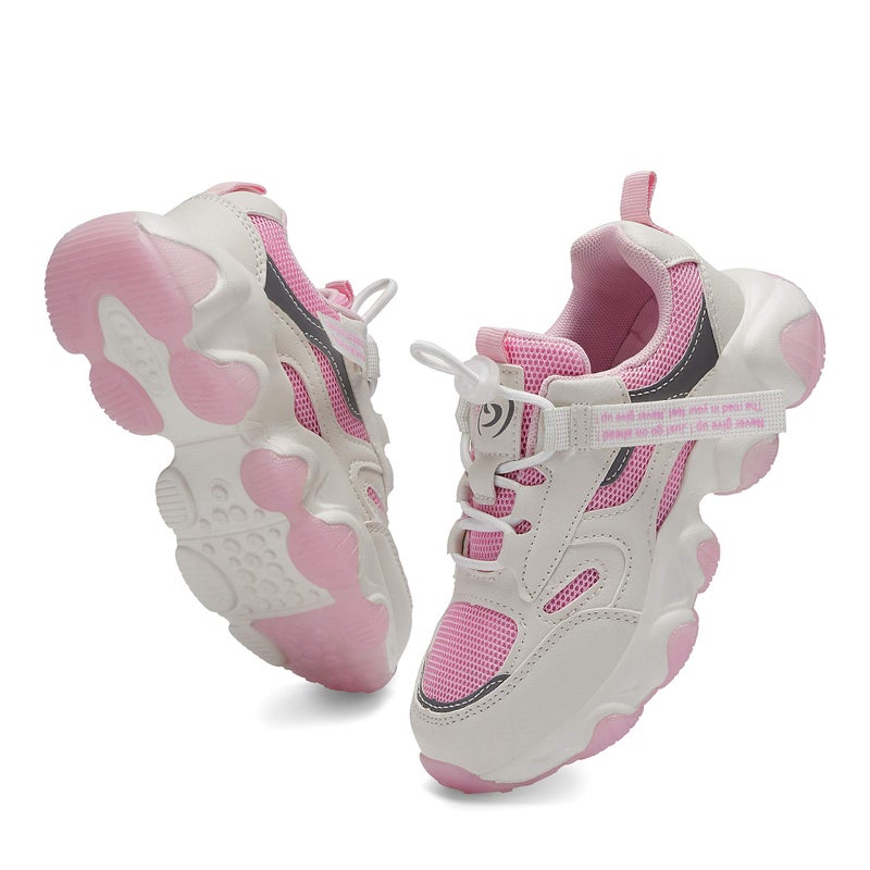 Casbeam Toddler/Little Kid Girls Shoes Running Sports Sneakers Mesh Breathable Soft Soled Slip-on Athletic Casual Shoes 057Pink 27 - Image 5