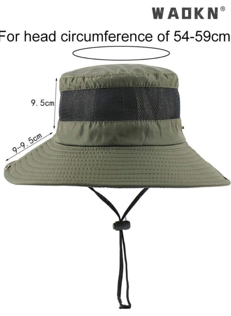 WAOKN Unisex Summer Outdoor Wide Brim Sun Hats UV Protection Foldable Breathable Waterproof Quick Dry Adjustable Chin Strap Men Womens Fishing Hats Mesh（Green） - Image 4