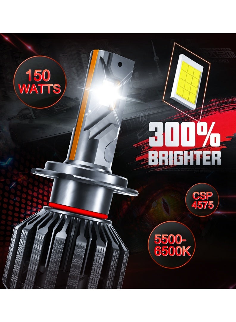 GPNE Upgraded LED Headlight Bulbs H7 H11 H4 6000K 150W 14500LM Super Bright Car Bulb for Night Driving Desert Use Plug and Play Cooling Fan (Pack of 2) - Image 3
