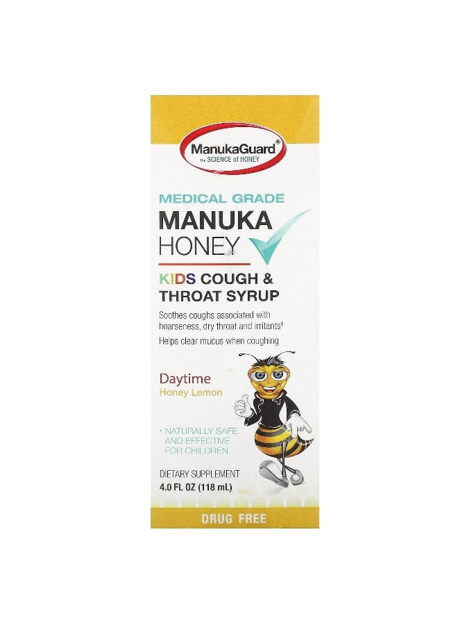 ManukaGuard ManukaGuard, Manuka Honey, Kids Cough & Throat Syrup, Daytime, Honey Lemon, 4 fl oz (118 ml) - Image 1