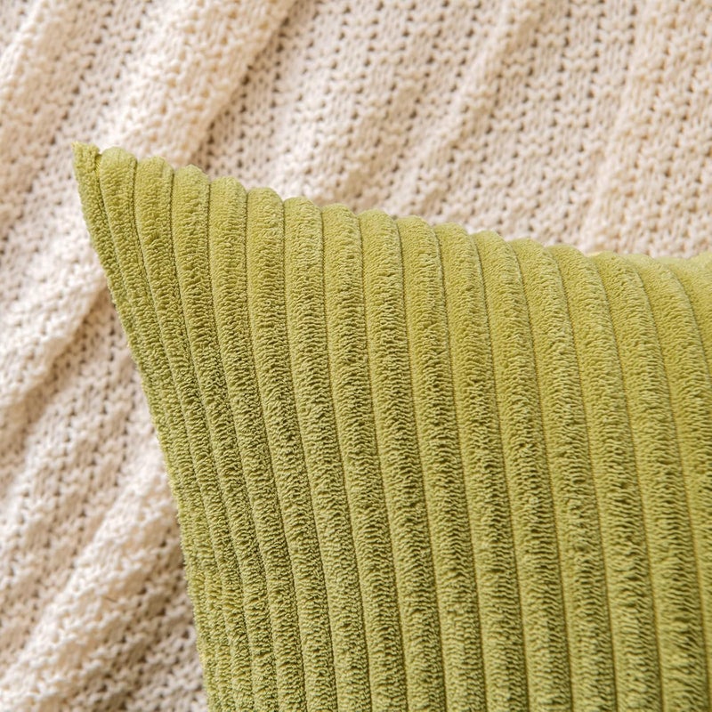 EMEMA Pack of 2 Corduroy Throw Pillow Covers Decorative Soft Striped Rectangle Cushion Cases Pillowcases Spring for Couch Sofa Bedroom Chair Car 12x20 Inch Grass Green - Image 2