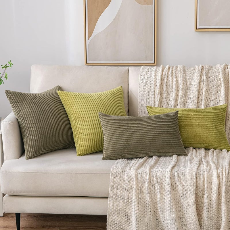 EMEMA Pack of 2 Corduroy Throw Pillow Covers Decorative Soft Striped Rectangle Cushion Cases Pillowcases Spring for Couch Sofa Bedroom Chair Car 12x20 Inch Grass Green - Image 4