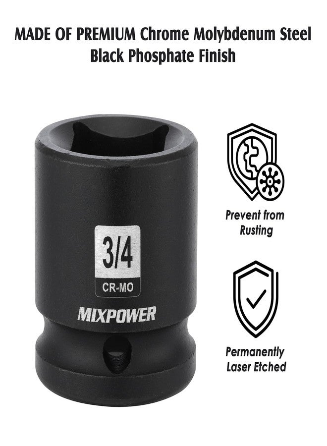 MIXPOWER مقبس مربع MIXPOWER مقاس 1/2 بوصة و3/4 بوصة، CR-MO، 4 نقاط، SAE، لمسة نهائية من الفوسفات الأسود - Image 3