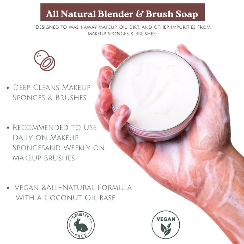 CINEMA SECRETS All Natural Vegan Brush Soap & Blender Bundle, coconut oil based, scrubber included. - Image 4