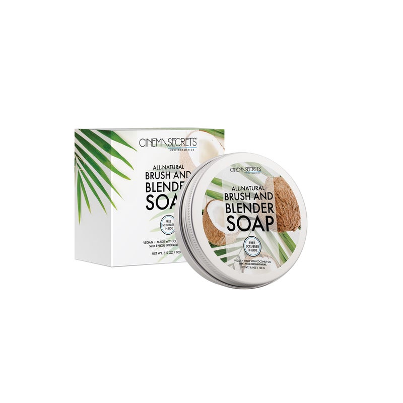 CINEMA SECRETS All Natural Vegan Brush Soap & Blender Bundle, coconut oil based, scrubber included. - Image 2