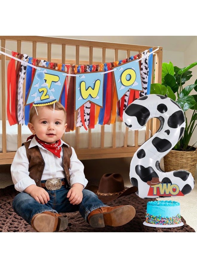 RANERVZ Cartoon Toy Highchair Banner for 2nd Birthday Party Decorations Two Infinity and Beyond High Chair Tassel Garland for Boys Girls Western Cowboy Two Birthday Photo Props Backdrop Decor with Cake Topper - Image 4