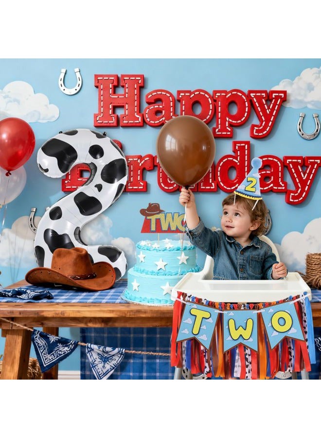 RANERVZ Cartoon Toy Highchair Banner for 2nd Birthday Party Decorations Two Infinity and Beyond High Chair Tassel Garland for Boys Girls Western Cowboy Two Birthday Photo Props Backdrop Decor with Cake Topper - Image 3