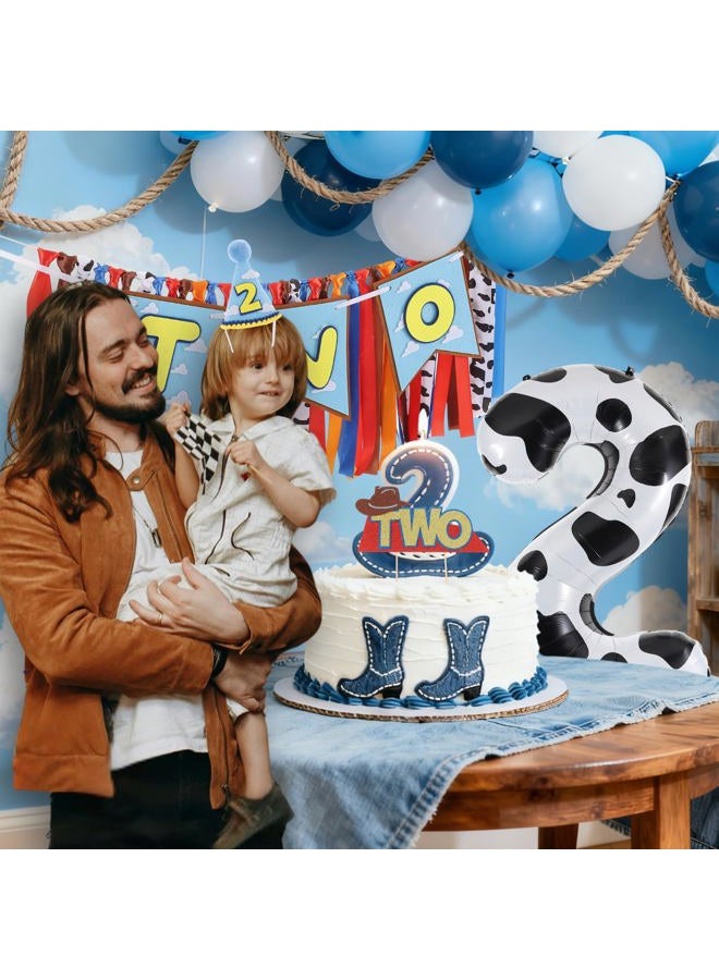 RANERVZ Cartoon Toy Highchair Banner for 2nd Birthday Party Decorations Two Infinity and Beyond High Chair Tassel Garland for Boys Girls Western Cowboy Two Birthday Photo Props Backdrop Decor with Cake Topper - Image 5