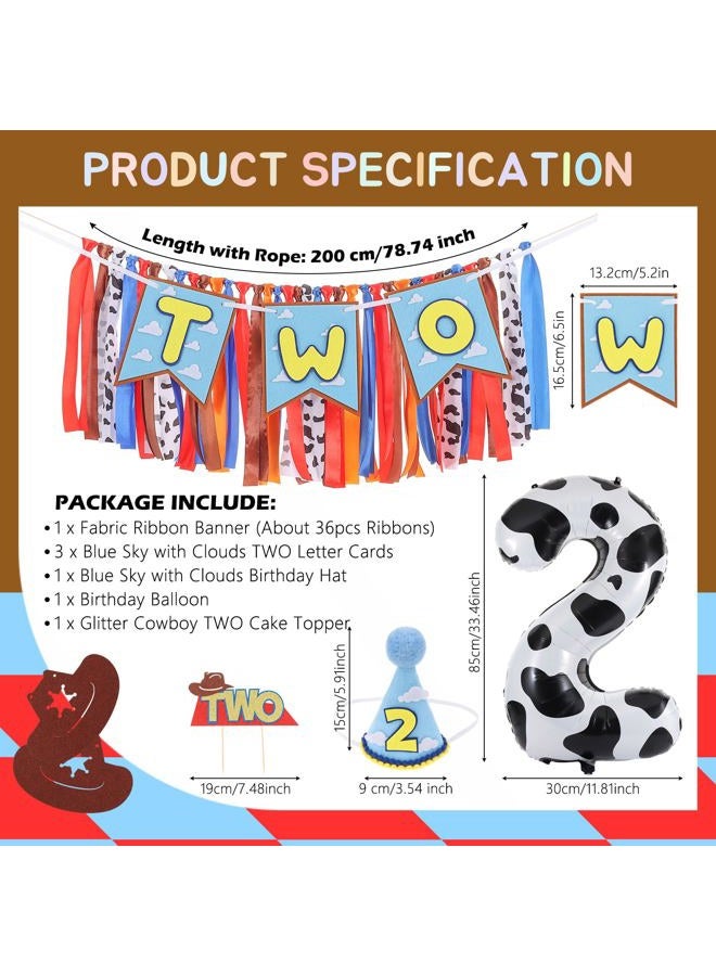 RANERVZ Cartoon Toy Highchair Banner for 2nd Birthday Party Decorations Two Infinity and Beyond High Chair Tassel Garland for Boys Girls Western Cowboy Two Birthday Photo Props Backdrop Decor with Cake Topper - Image 2