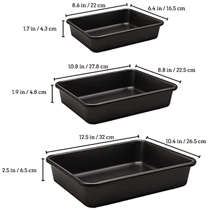 Kazozobi 3-Pack Roasting Pan Set, Nonstick Baking Tray Set, Rectangular Bakeware for Oven, Non-Toxic Coating and Durable Quality (Black) - Image 5