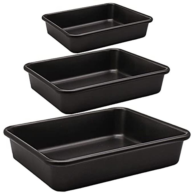 Kazozobi 3-Pack Roasting Pan Set, Nonstick Baking Tray Set, Rectangular Bakeware for Oven, Non-Toxic Coating and Durable Quality (Black) - Image 1