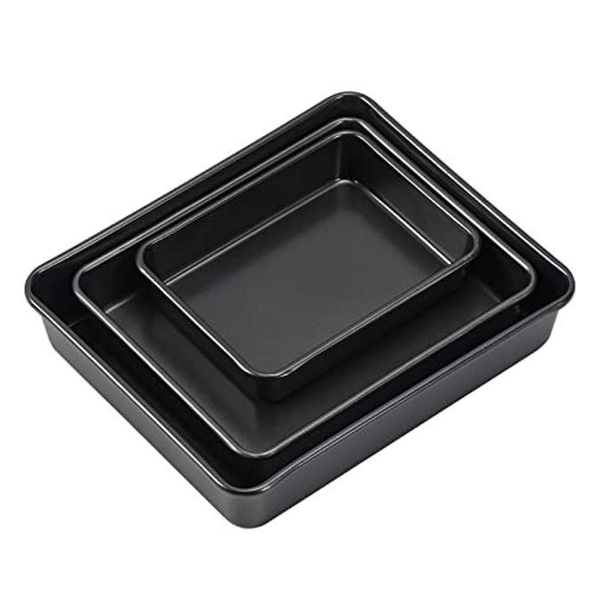 Kazozobi 3-Pack Roasting Pan Set, Nonstick Baking Tray Set, Rectangular Bakeware for Oven, Non-Toxic Coating and Durable Quality (Black) - Image 3