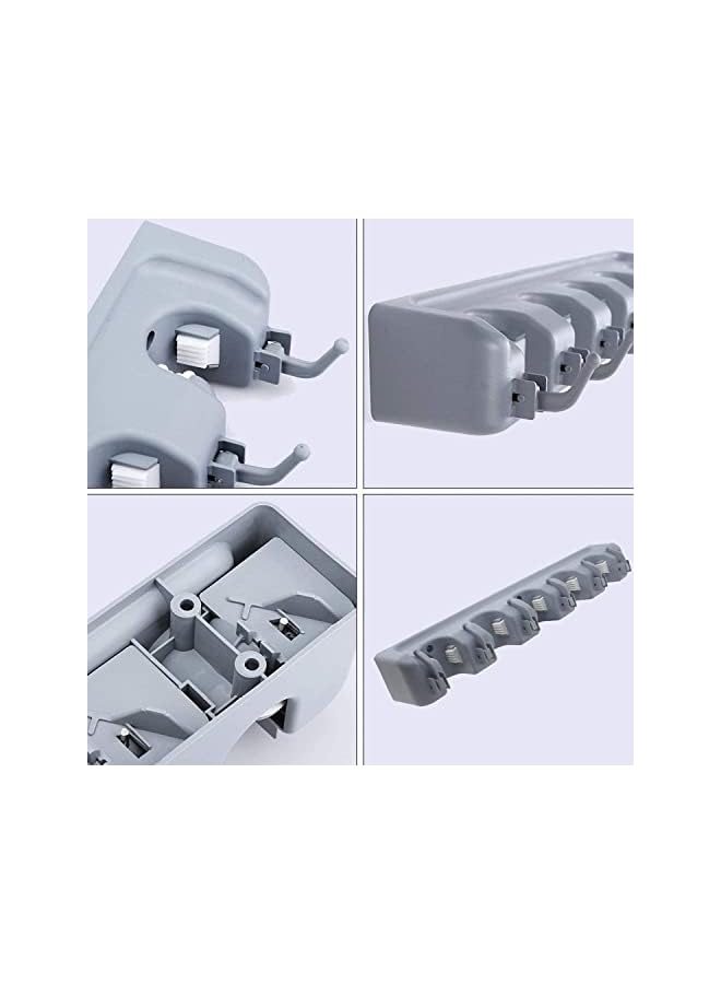 S-TOP mop broom holder wall mounted kitchen tool organizer and storage rack, 6 hooks and 5 slots, grey - Image 5