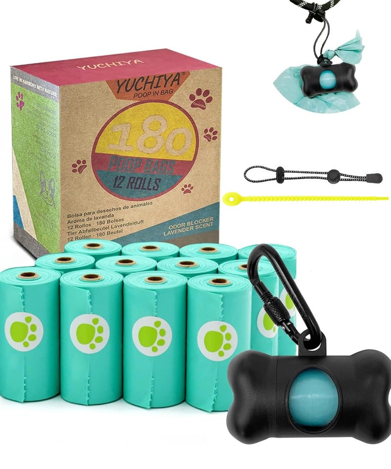 YUCHIYA Dog Poop Pickup Bags Holder Dispenser with Standard-Sized Leak-Proof Scented Doggy Waste Bags and Carabiner with Safety Lock&Fastener Never Loose on Leash Lead Again (1 Holder 195 Bags, Black) - Image 1