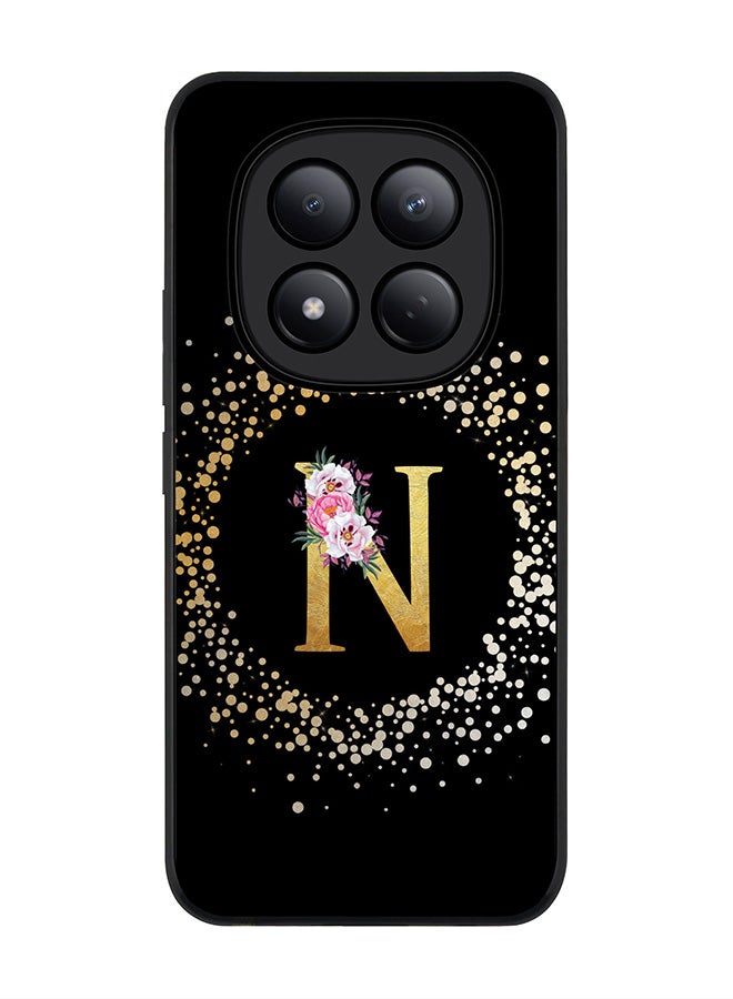 For Xiaomi Redmi Note 15 Pro 4G Case,Slim fit Camera Protection, Shockproof Thin Phone cover  - Custom Monogram Floral - N ( Black )