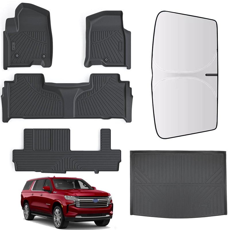 Generic LJWAITO Floor Mats & Cargo Liners for 2021 2022 2023 2024 Chevy Chevrolet Suburban/GMC Yukon XL/Cadillac Escalade ESV (Non Short axis) 8 Seats-2nd Row Bench Seat Car Floor Liners & Trunk Mat - Image 1