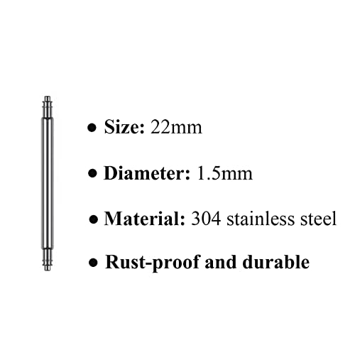 LYECUN Watch Band Pins Replacement Kit, 6 Pcs Heavy Duty 304 Stainless Steel Watch Spring Bar with Spring Bar Removal Tool (22mm) - Image 2